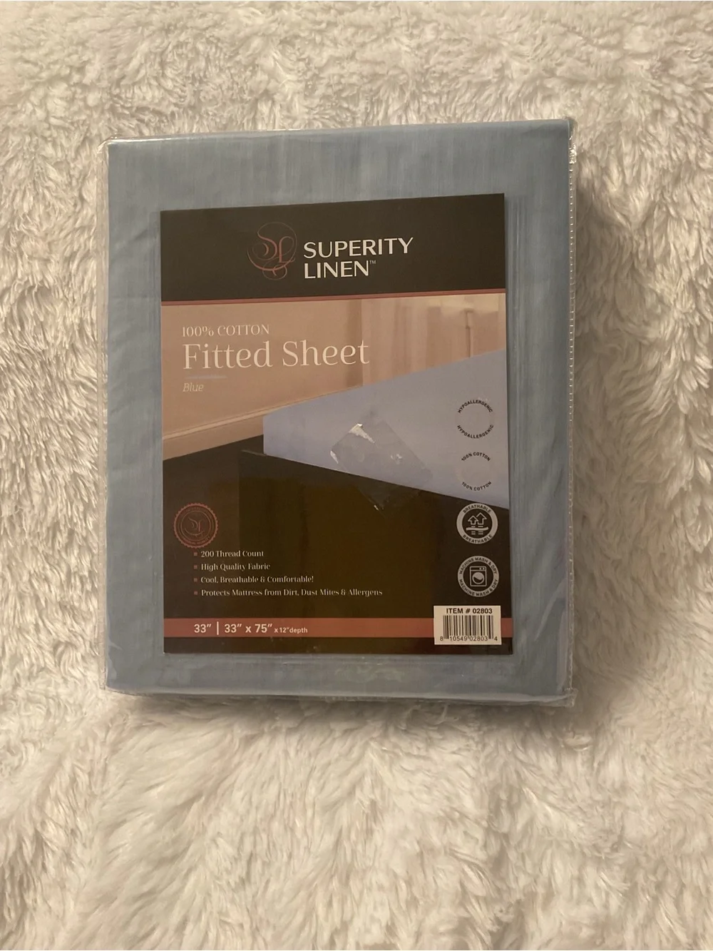 Superity Linen Blue 100% Cotton Fitted Sheet
